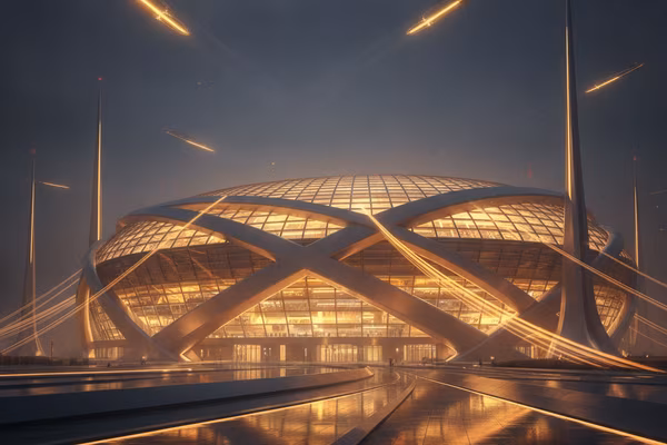 Futuristic arena at night